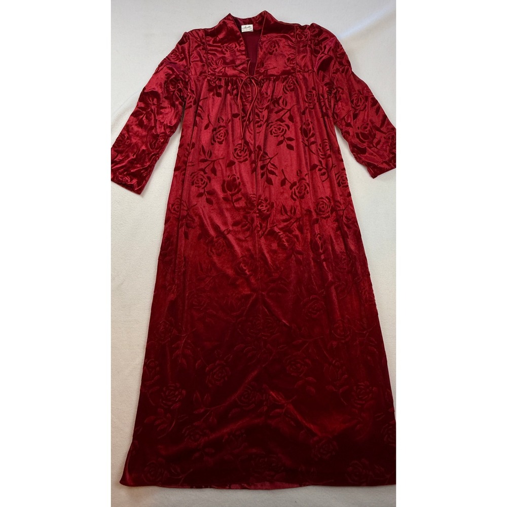 Hamilton Velvet Robe Womens 8 10‎ Red Rose Nightgown Vintage Grandma Whimsigoth